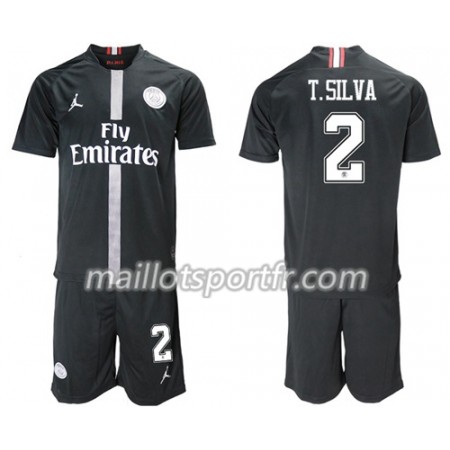 Maillot de Foot Paris Saint Germain T.Silva 2 Jordan Noir Enfant Troisieme 2018/19